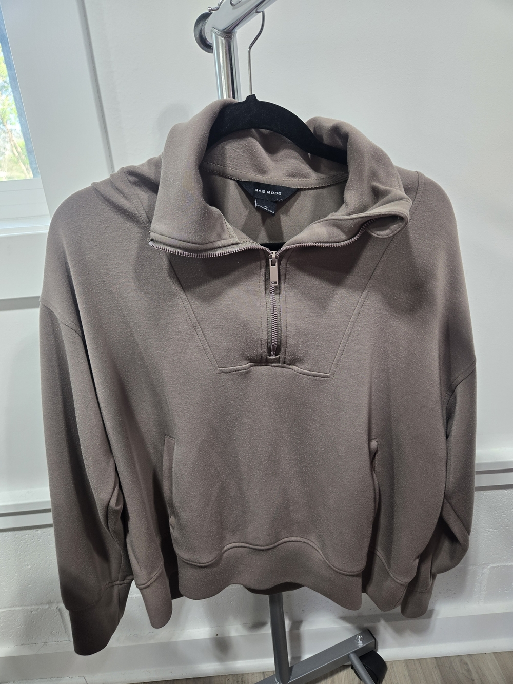 Rae Mode Womens Taupe Zip-Up Half Sweatshirt Size M